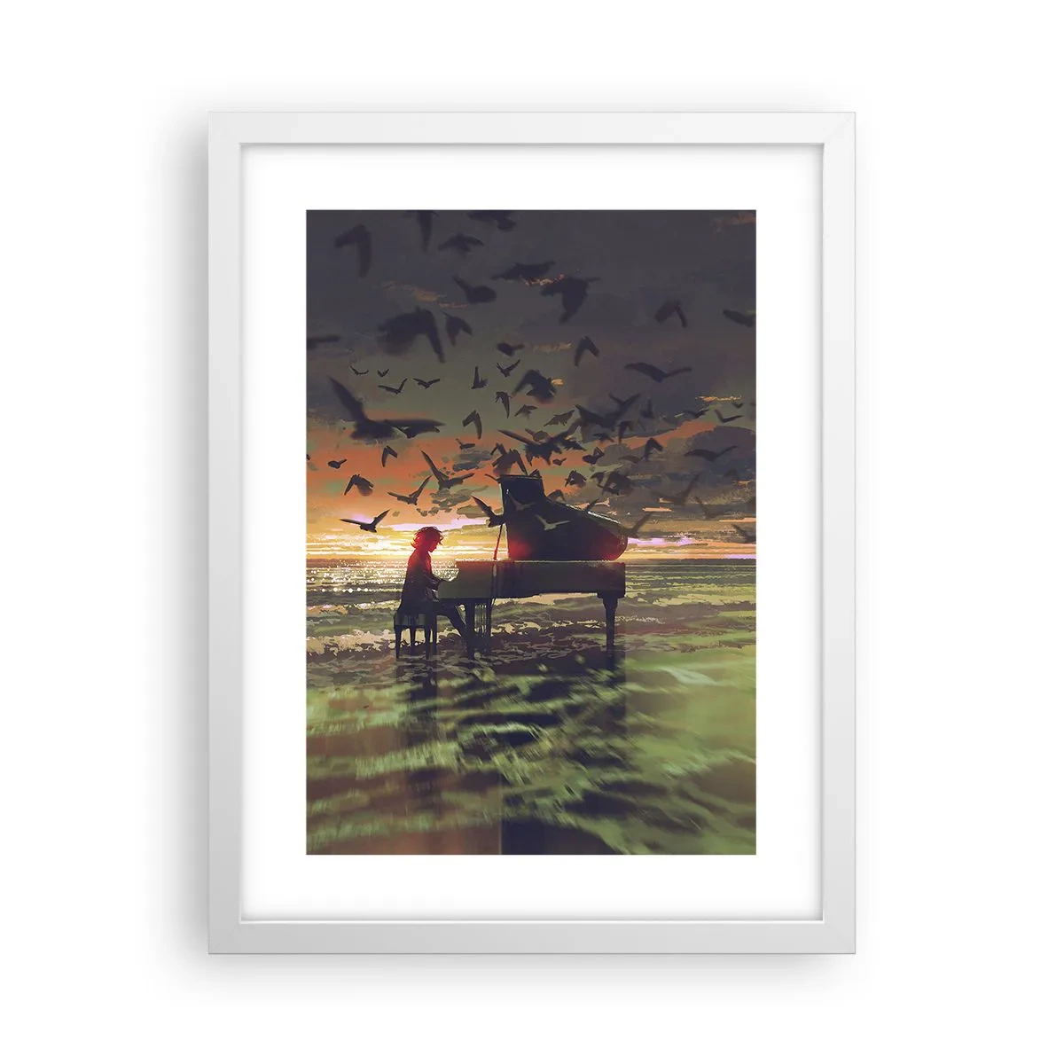 Affiche dans un cadre blanc - Poster - Concert pour piano et vagues - 30x40 cm