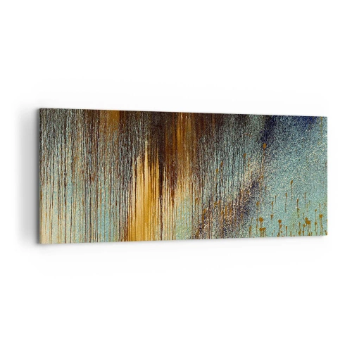 Impression sur toile - Image sur toile - Une composition abstraite de couleurs dans des tons d'or, de marron et de bleu. - 120x50cm - Une composition de couleirs non fortuite - Décoration murale moderne pour le salon et la chambre ARTTOR