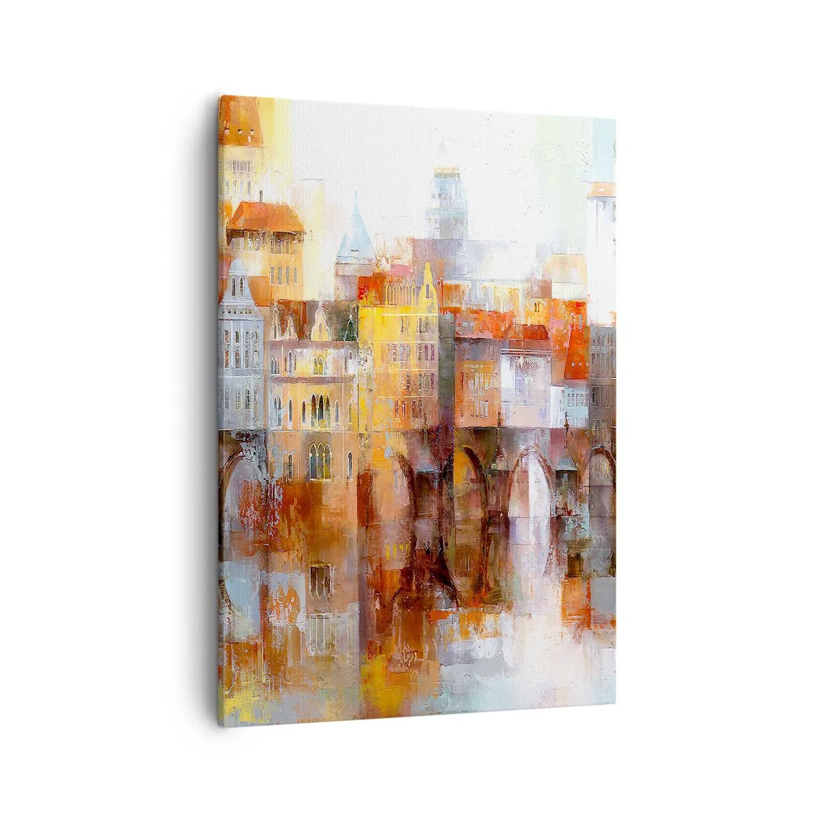 Impression sur toile - Image sur toile - Un panorama pittoresque de la ville avec un pont aux couleurs d'automne - 50x70cm - C'est aussi beau sous le pont - Décoration murale moderne pour le salon et la chambre ARTTOR