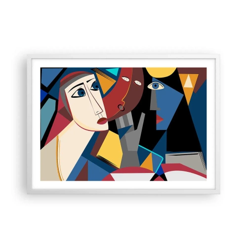 Affiche dans un cadre blanc - Poster - Une conversation entre cubistes - 70x50 cm