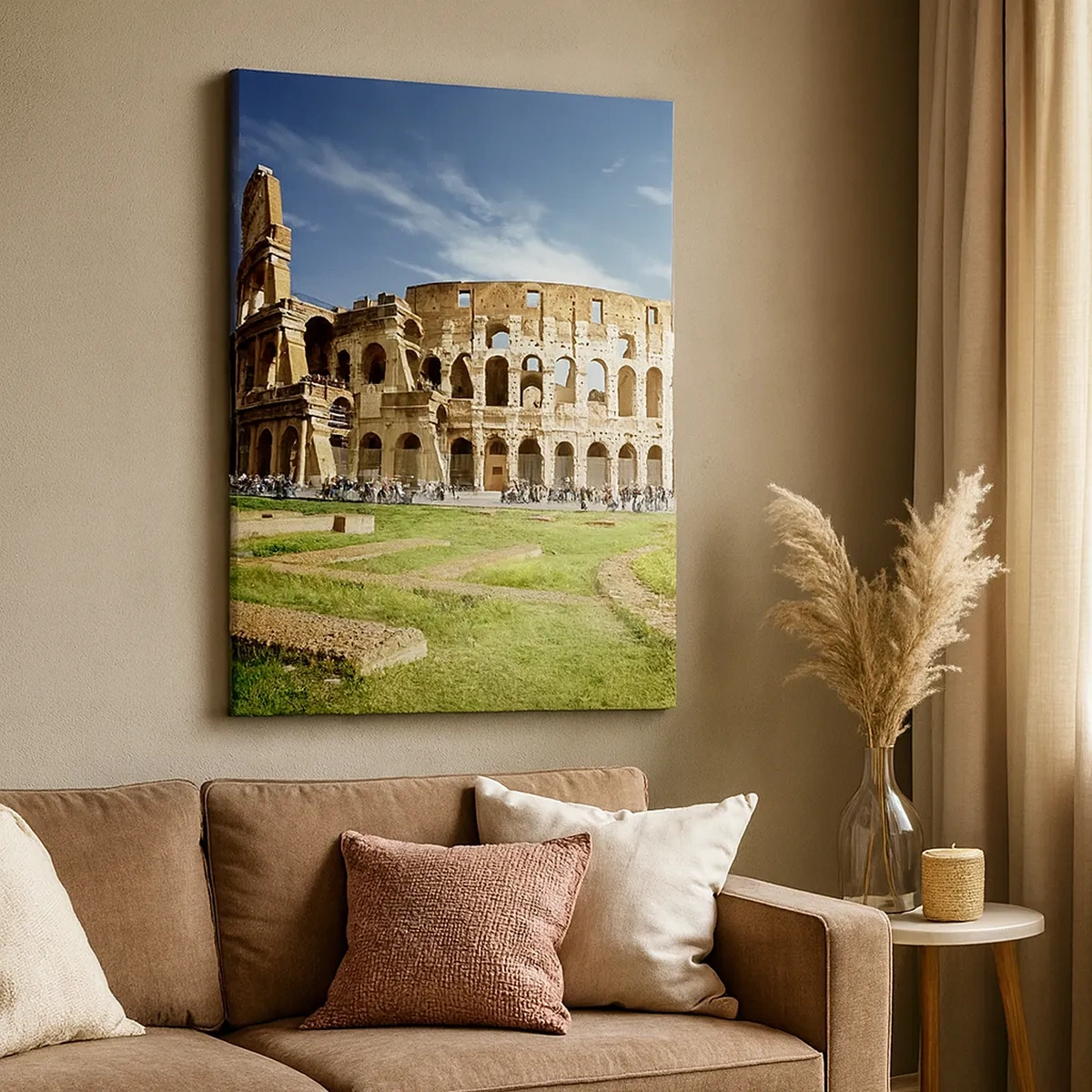 Impression sur toile - Image sur toile - Le Colisée de Rome entouré de verdure et de ciel bleu - 50x70cm - On entend encore la détonation de l'arme - Décoration murale moderne pour le salon et la chambre ARTTOR