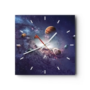 Horloge murale - Pendule murale - Planètes dans une galaxie avec une nébuleuse en arrière-plan - 30x30cm - Système de danse solaire - Décoration murale moderne pour le salon et la chambre ARTTOR