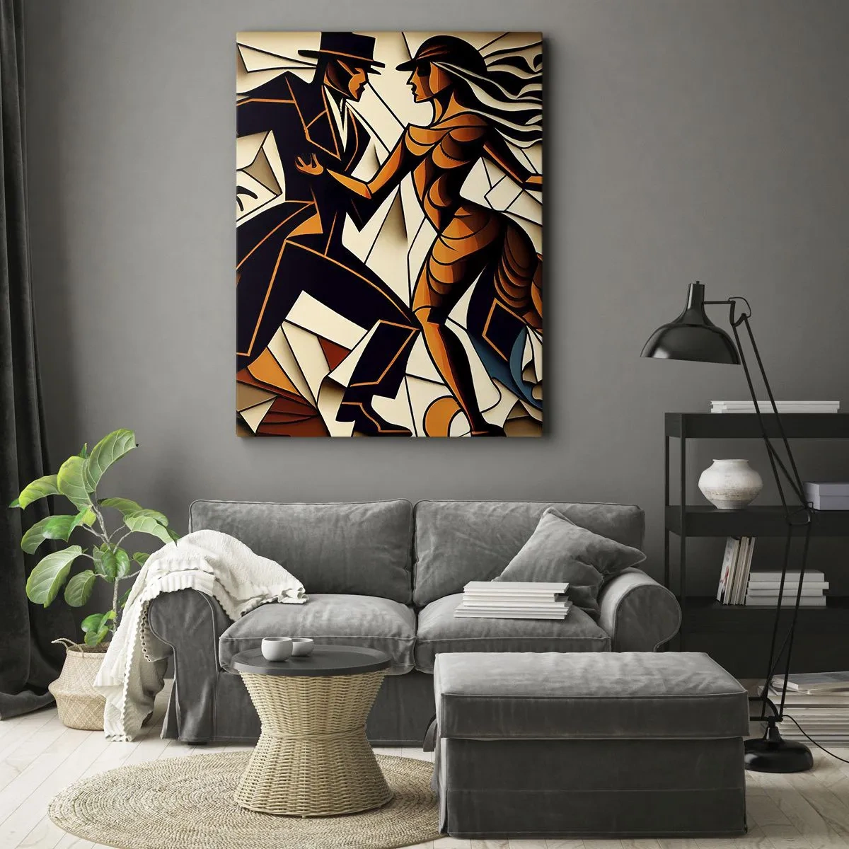 Impression sur toile - Image sur toile - Un couple dynamique dansant sous une forme abstraite. - 70x100cm - Danse de passion et de volupté - Décoration murale moderne pour le salon et la chambre ARTTOR
