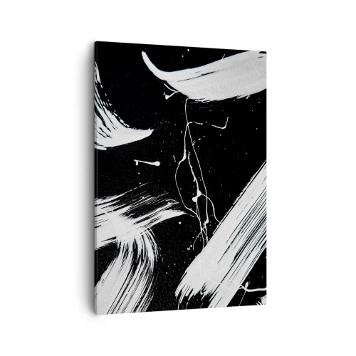 Impression sur toile - Image sur toile - Traits blancs abstraits sur fond noir - 50x70cm - Briser les ténèbres - Décoration murale moderne pour le salon et la chambre ARTTOR