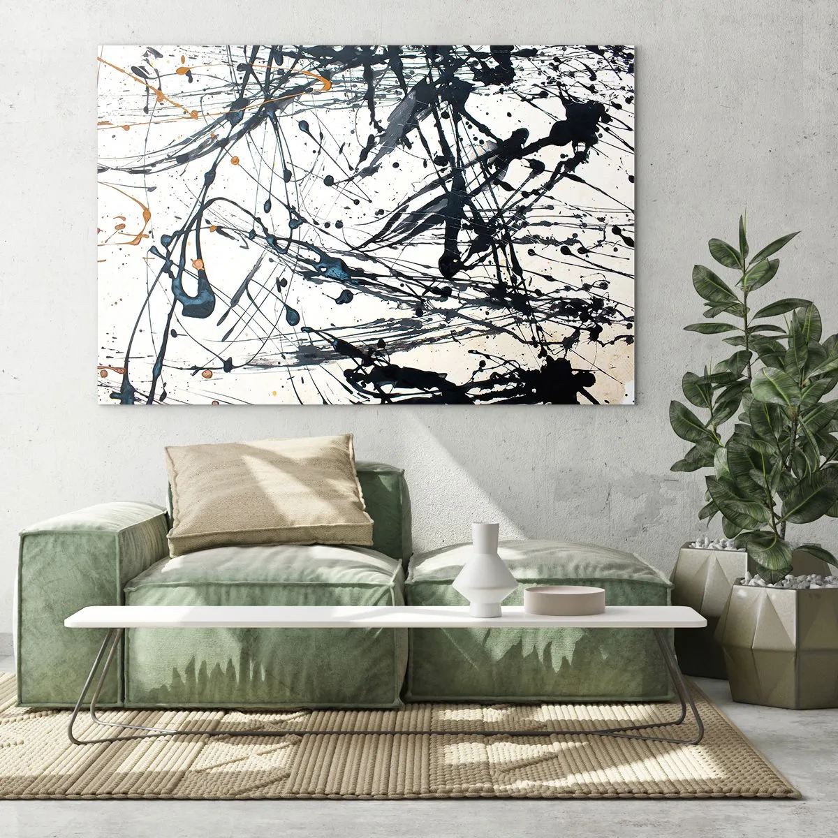 Impression sur verre - Image sur verre - Taches et lignes abstraites sur fond clair - 100x70cm - Ca a du sens ou ça n'en a pas ? - Décoration murale moderne pour le salon et la chambre ARTTOR