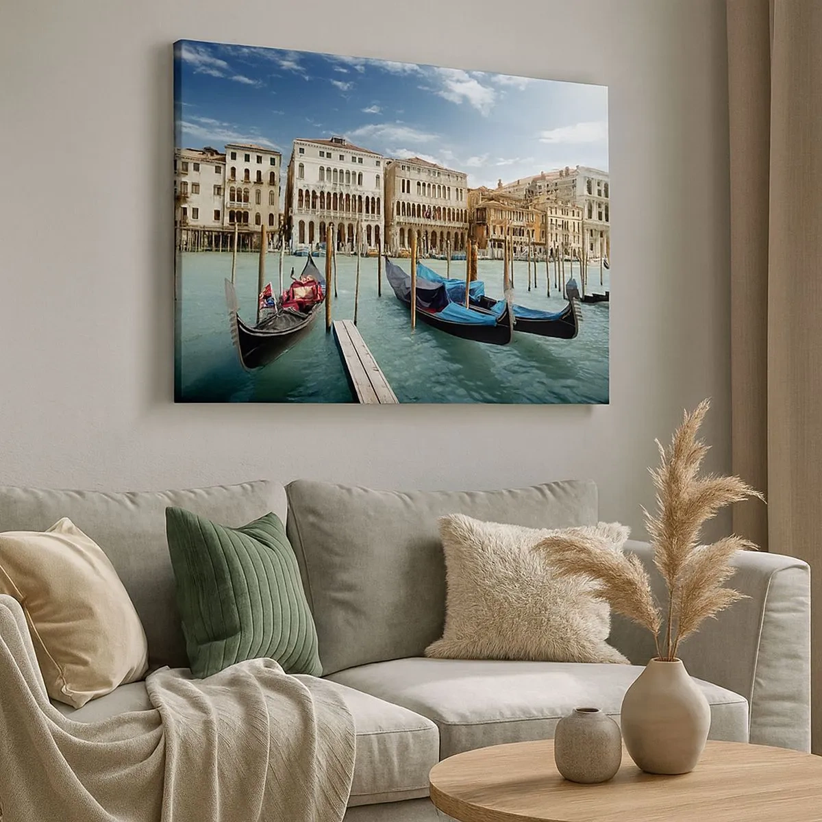 Impression sur toile - Image sur toile - Venise avec des gondoles et des palais contre le ciel - 70x50cm - Palace bleu ciel - Décoration murale moderne pour le salon et la chambre ARTTOR
