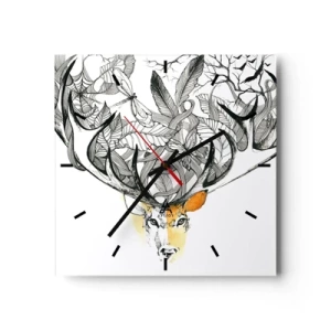 Horloge murale - Pendule murale - Motif subtil de cerf avec bois décoratifs - 30x30cm - Corne d'abondance - Décoration murale moderne pour le salon et la chambre ARTTOR