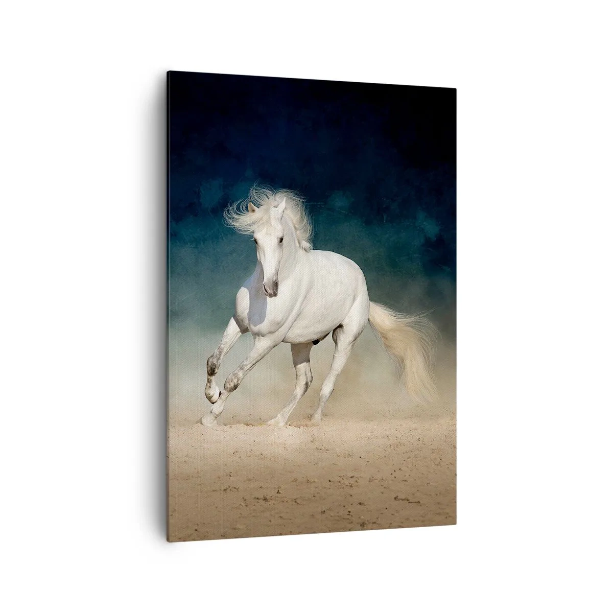 Impression sur toile - Image sur toile - Un cheval blanc galopant dans un ciel flou - 70x100cm - La liberté à l'état pur - Décoration murale moderne pour le salon et la chambre ARTTOR