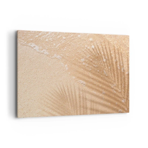 Impression sur toile - Image sur toile - L'ombre d'un palmier sur le sable avec un délicat motif de vagues - 100x70cm - Ombre d'un été chaud - Décoration murale moderne pour le salon et la chambre ARTTOR