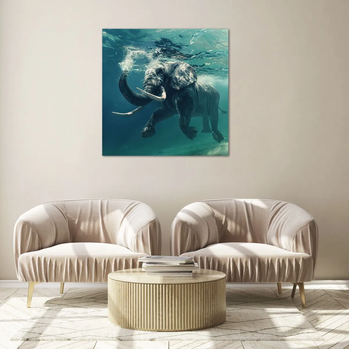 Impression sur verre - Image sur verre - Tout le monde aime nager - 70x70 cm