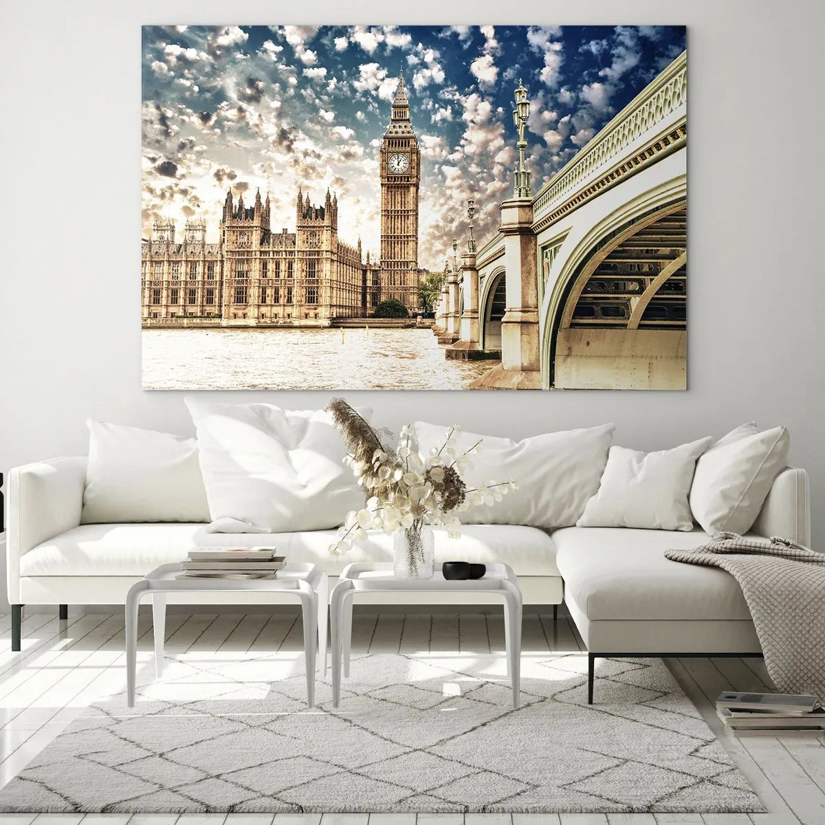 Impression sur verre - Image sur verre - Big Ben et le pont de Westminster à Londres - 100x70cm - Nuages