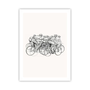 Affiche - Poster - Croquis de cyclistes en course sur un fond minimaliste - 50x70cm - Ensemble en équipe - Décoration murale moderne pour le salon et la chambre ARTTOR