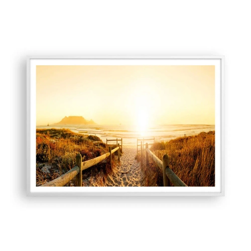 Affiche dans un cadre blanc - Poster - A travers la dune, vers le soleil - 100x70 cm