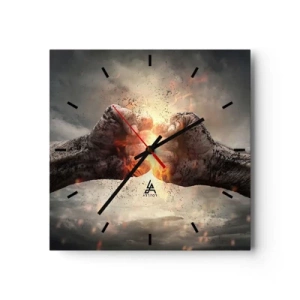 Horloge murale - Pendule murale - Poings serrés dans une scène d'incendie dynamique - 30x30cm - Lève-toi pour le combat - Décoration murale moderne pour le salon et la chambre ARTTOR