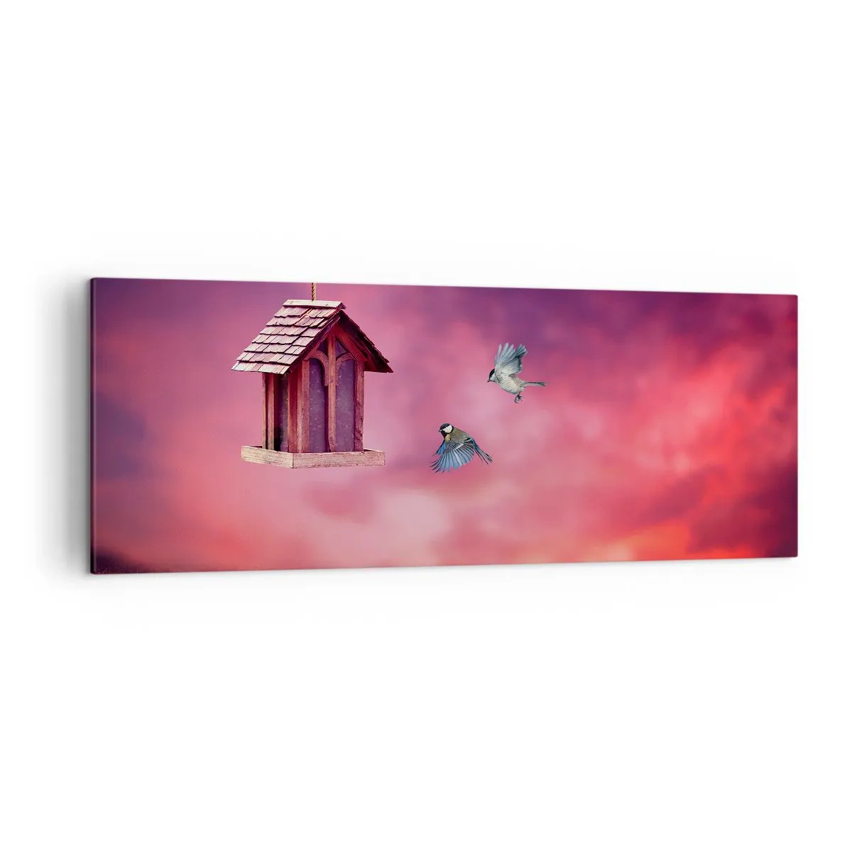 Impression sur toile - Image sur toile - Un paysage pittoresque avec un nichoir et un coucher de soleil - 140x50cm - Invitation à dîner - Décoration murale moderne pour le salon et la chambre ARTTOR