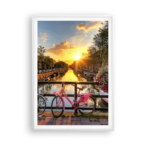 Affiche dans un cadre blanc - Poster - Matin de printemps à Amsterdam - 70x100 cm