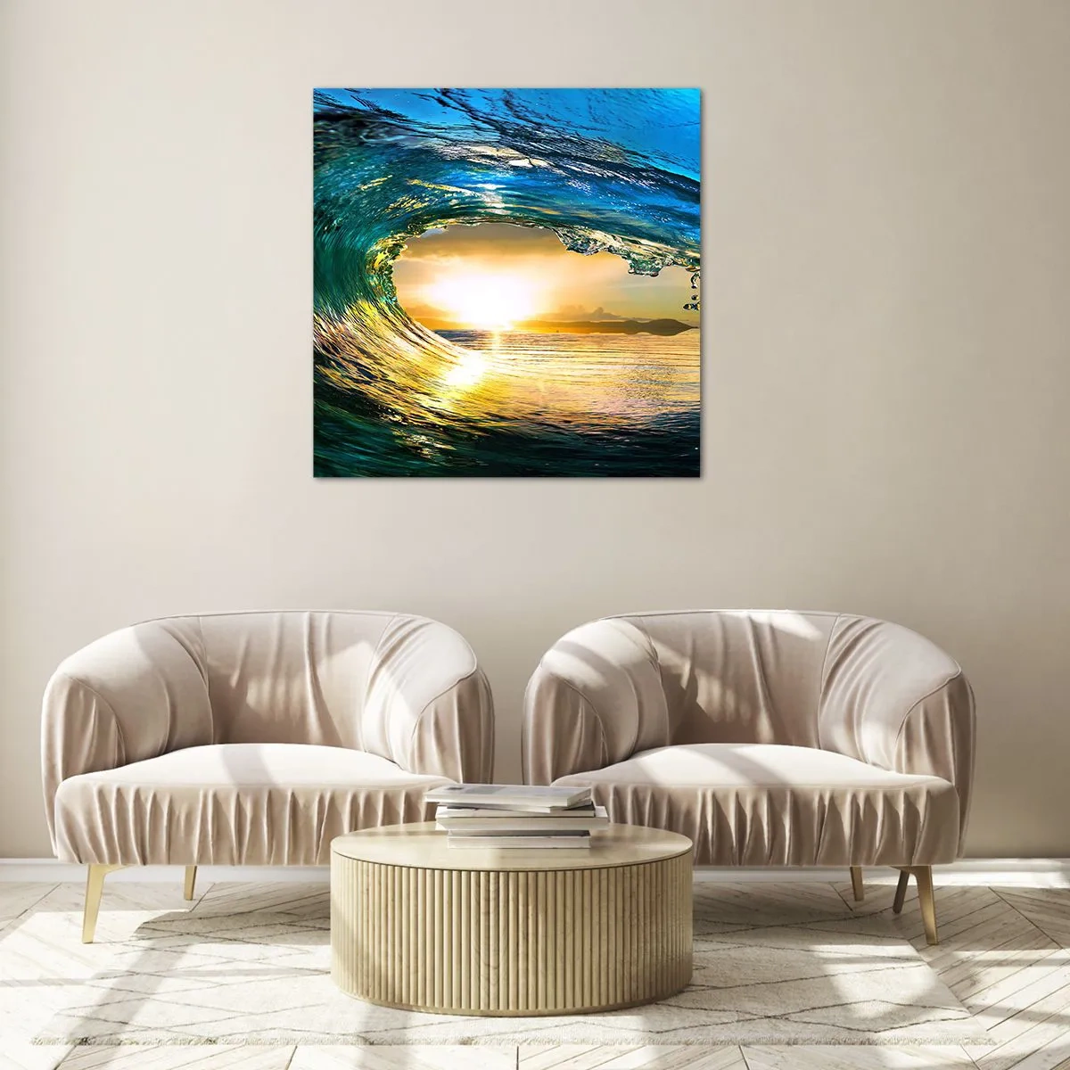 Impression sur verre - Image sur verre - Dans un éclat émeraude-or - 40x40 cm