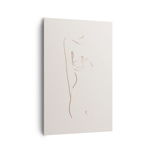 Impression sur toile - Image sur toile - Un dessin au trait subtil d'une silhouette sur un fond clair - 80x120cm - La forme du désir - Décoration murale moderne pour le salon et la chambre ARTTOR