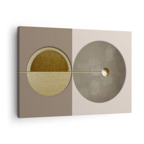 Impression sur toile - Image sur toile - Cercles abstraits dans les tons or et beige - 70x50cm - Équilibre parfait - Décoration murale moderne pour le salon et la chambre ARTTOR