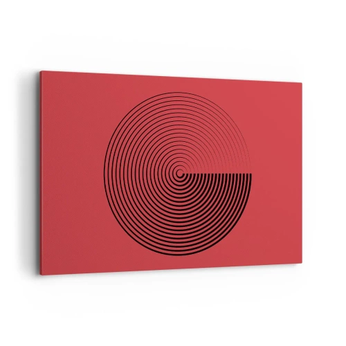 Impression sur toile - Image sur toile - Cercles concentriques sur fond rouge - 120x80cm - Mouvement circulaire - Décoration murale moderne pour le salon et la chambre ARTTOR