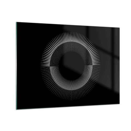 Impression sur verre - Image sur verre - Rayons blancs formant un cercle sur fond noir - 70x50cm - Soleil noir - Décoration murale moderne pour le salon et la chambre ARTTOR
