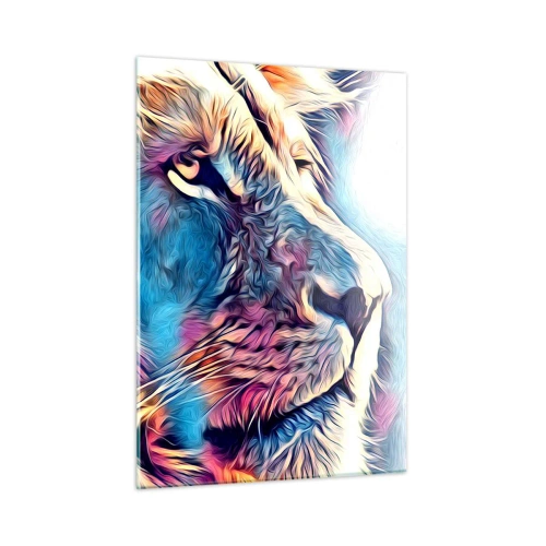 Impression sur verre - Image sur verre - Graphiques de lion colorés dans un style moderne et artistique - 50x70cm - L'intelligence de la nature - Décoration murale moderne pour le salon et la chambre ARTTOR