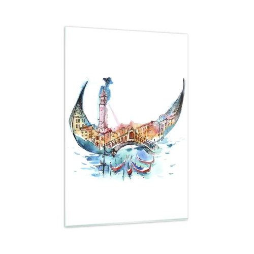 Impression sur verre - Image sur verre - Une composition à l'aquarelle de Venise en forme de gondole - 80x120cm - Nous naviguons à travers la ville - Décoration murale moderne pour le salon et la chambre ARTTOR