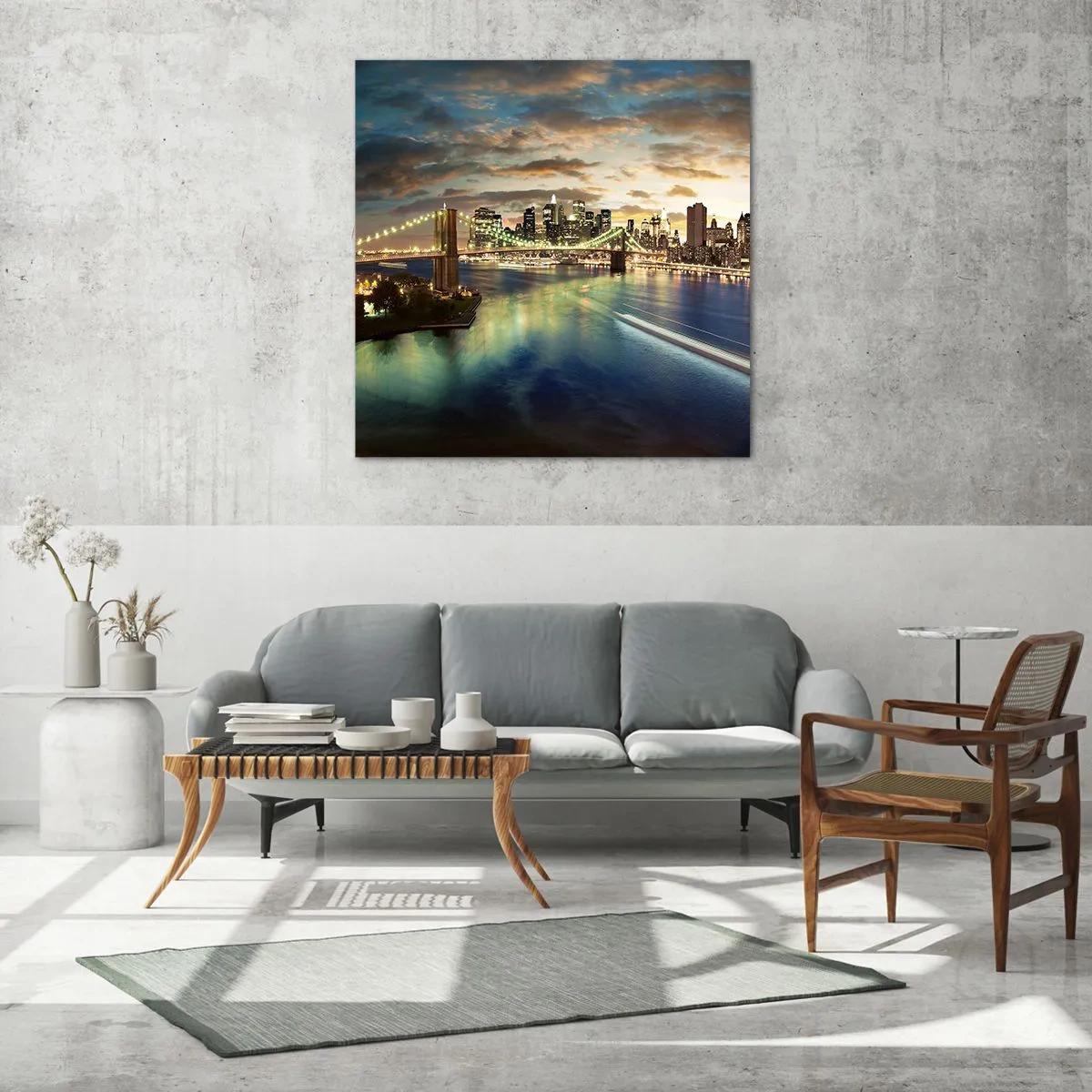 Impression sur verre - Image sur verre - Une soirée lumineuse sur Manhattan - 70x70 cm