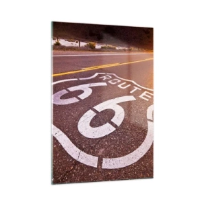 Impression sur verre - Image sur verre - Route 66 au coucher du soleil - 50x70cm - Célèbre Route 66 - Décoration murale moderne pour le salon et la chambre ARTTOR