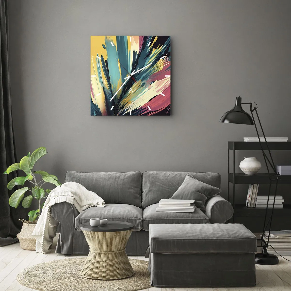 Horloge murale - Pendule murale - Une composition abstraite aux couleurs intenses et contrastées. - 30x30cm - Composition – une explosion de joie - Décoration murale moderne pour le salon et la chambre ARTTOR