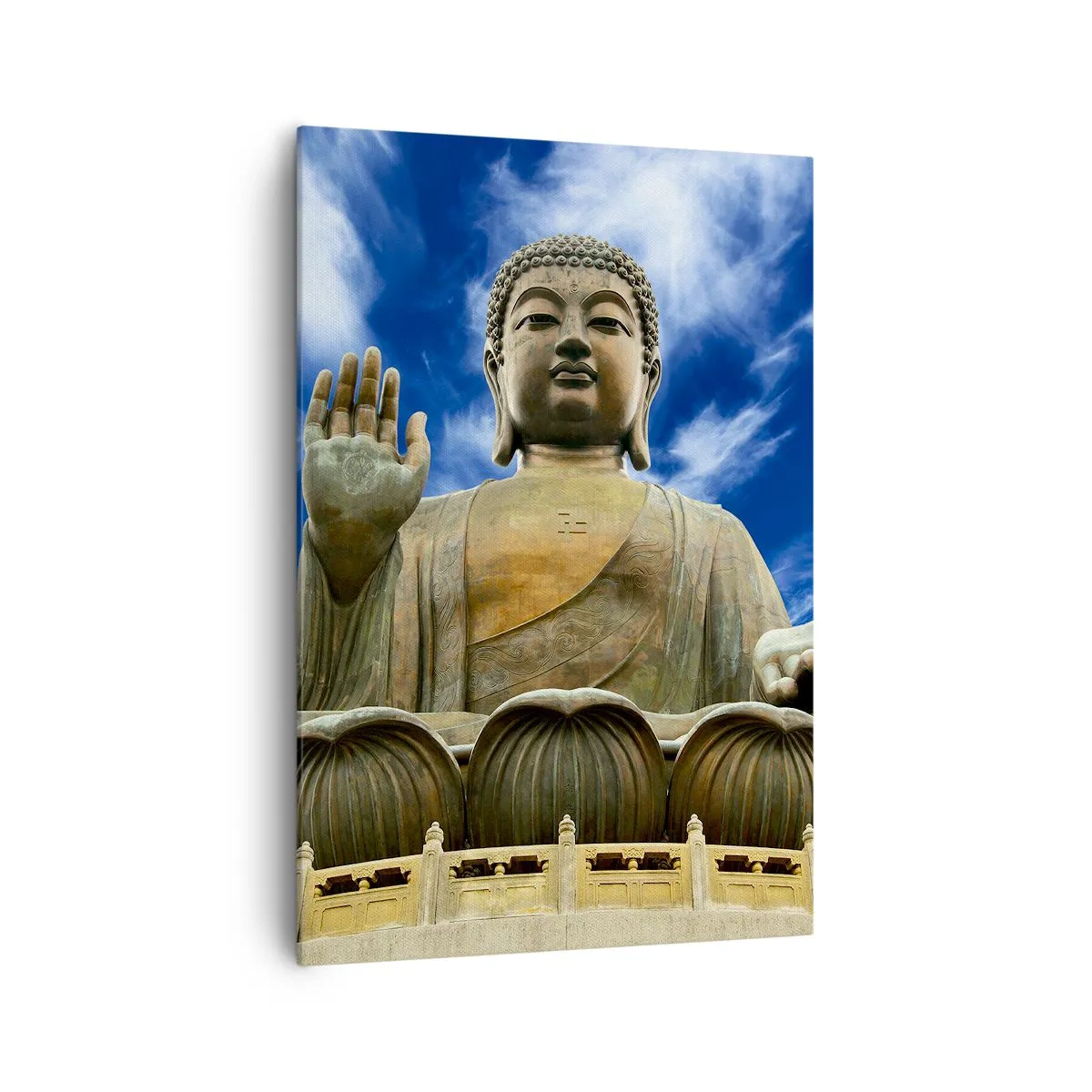 Impression sur toile - Image sur toile - Une statue monumentale de Bouddha contre un ciel bleu avec des nuages - 70x100cm - Vivre sans peur - Décoration murale moderne pour le salon et la chambre ARTTOR