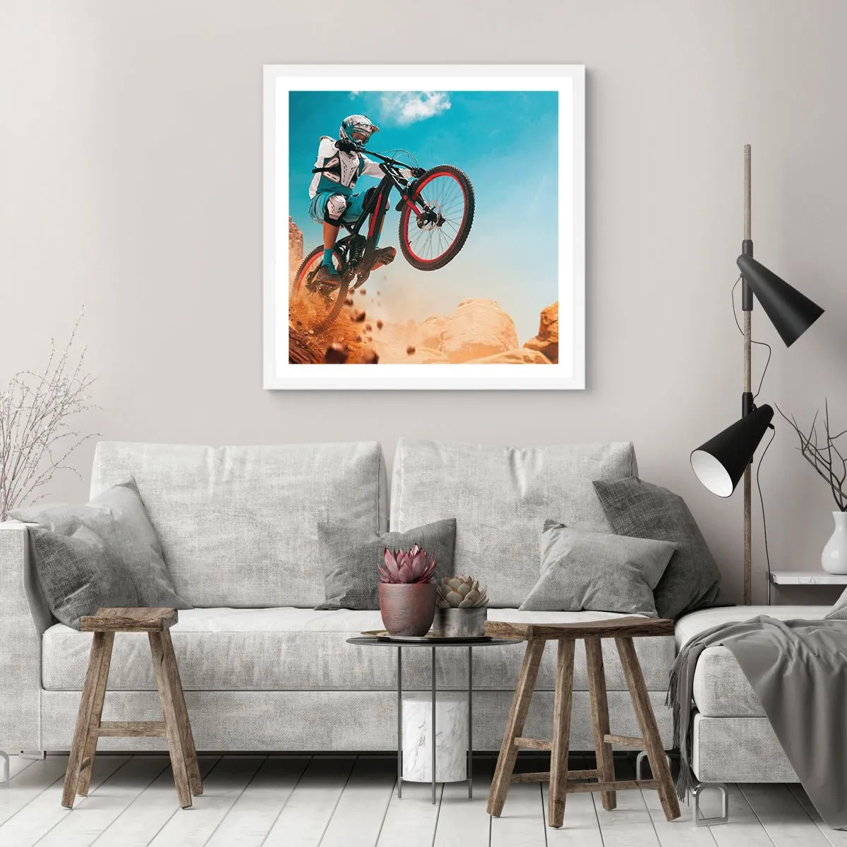 Affiche dans un cadre blanc - Poster - Démon de la folie du vélo - 50x50 cm