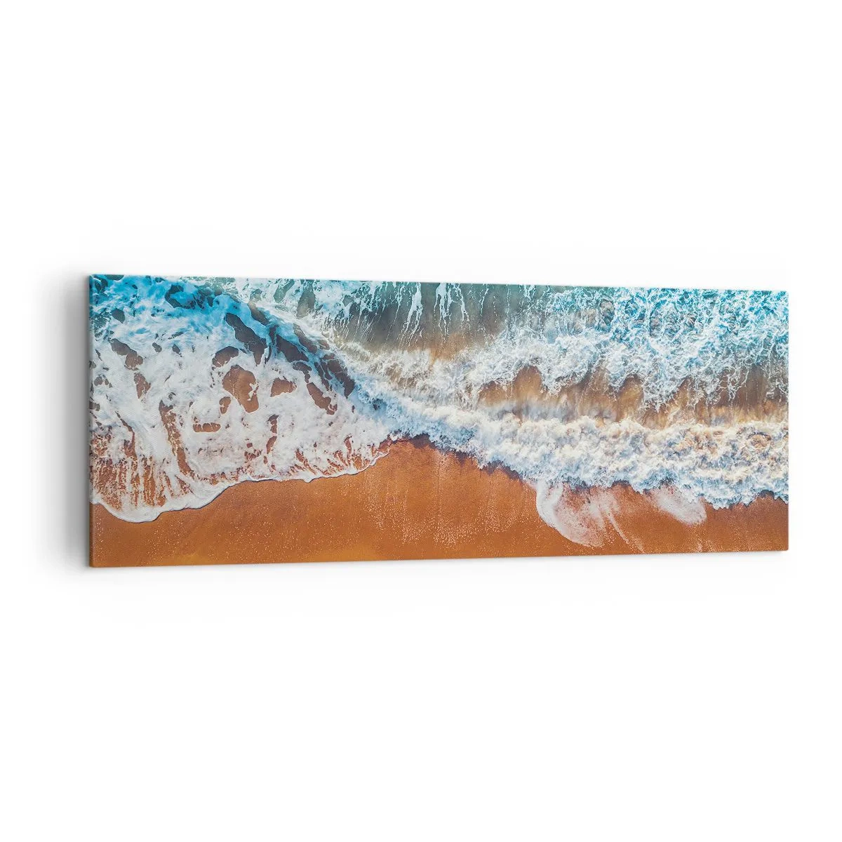 Impression sur toile - Image sur toile - Vue aérienne des vagues de l'océan s'écrasant sur le rivage - 140x50cm - Toujours ensemble - Décoration murale moderne pour le salon et la chambre ARTTOR