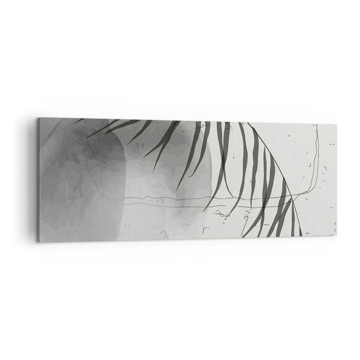 Impression sur toile - Image sur toile - Un délicat motif de feuille de palmier sur un fond clair dans un style scandinave. - 140x50cm - L'exotisme subtil de la nature - Décoration murale moderne pour le salon et la chambre ARTTOR