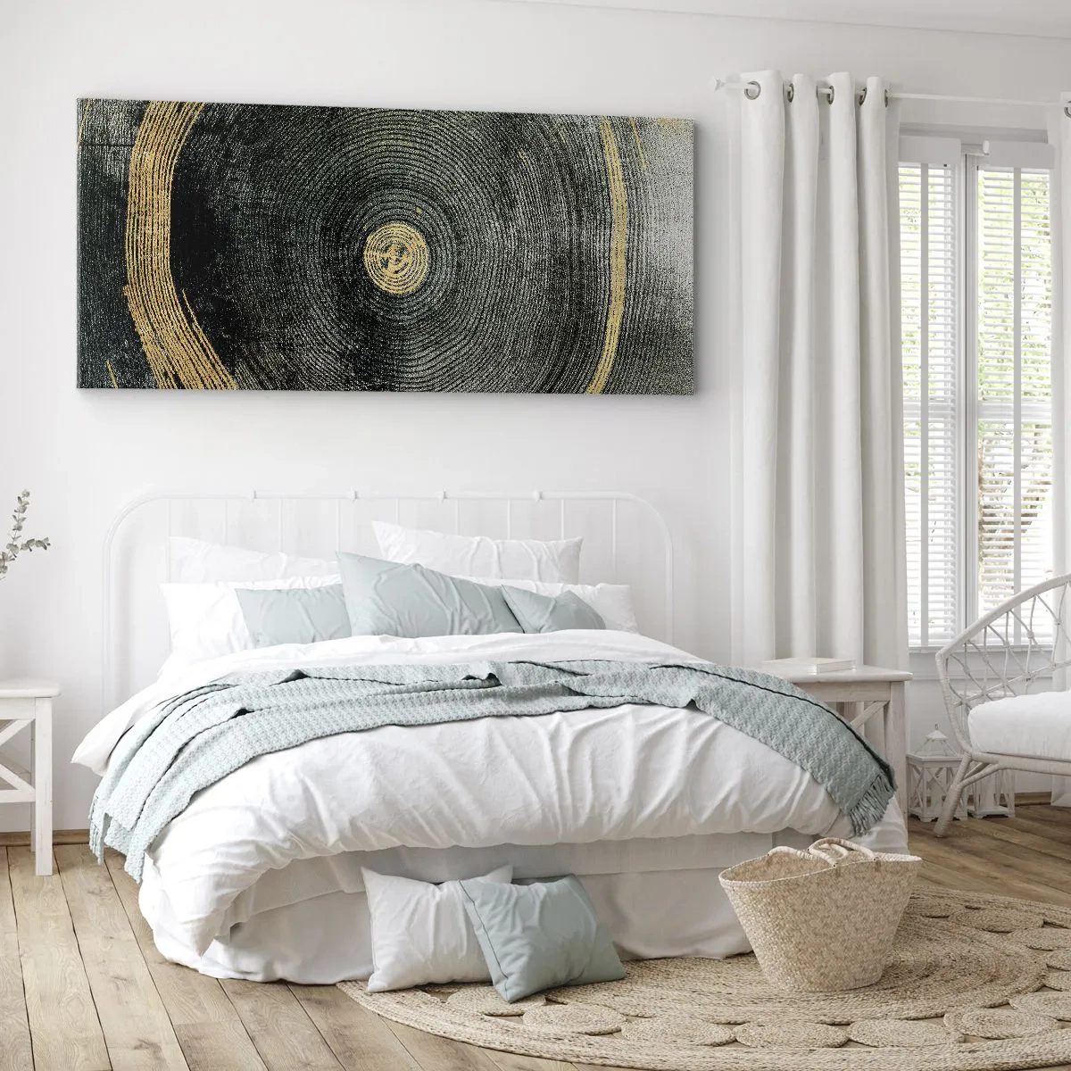 Impression sur toile - Image sur toile - Cercles concentriques avec des accents dorés - 120x50cm - Changement et persistance - Décoration murale moderne pour le salon et la chambre ARTTOR