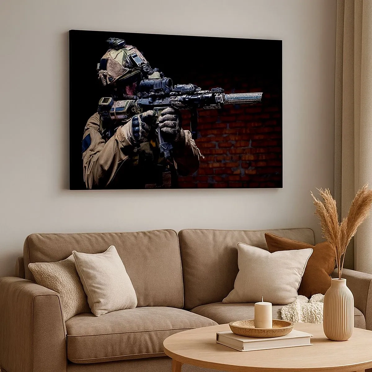 Impression sur toile - Image sur toile - Un soldat en équipement complet avec un fusil - 70x50cm - Meurtrier efficace - Décoration murale moderne pour le salon et la chambre ARTTOR