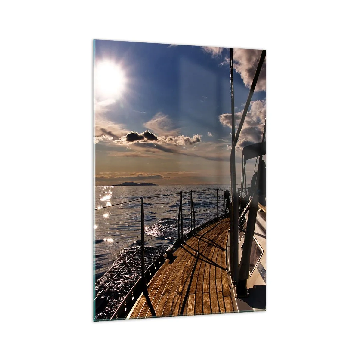 Impression sur verre - Image sur verre - Une croisière en yacht sur la mer au coucher du soleil - 70x100cm - Naviguer vers le soleil - Décoration murale moderne pour le salon et la chambre ARTTOR