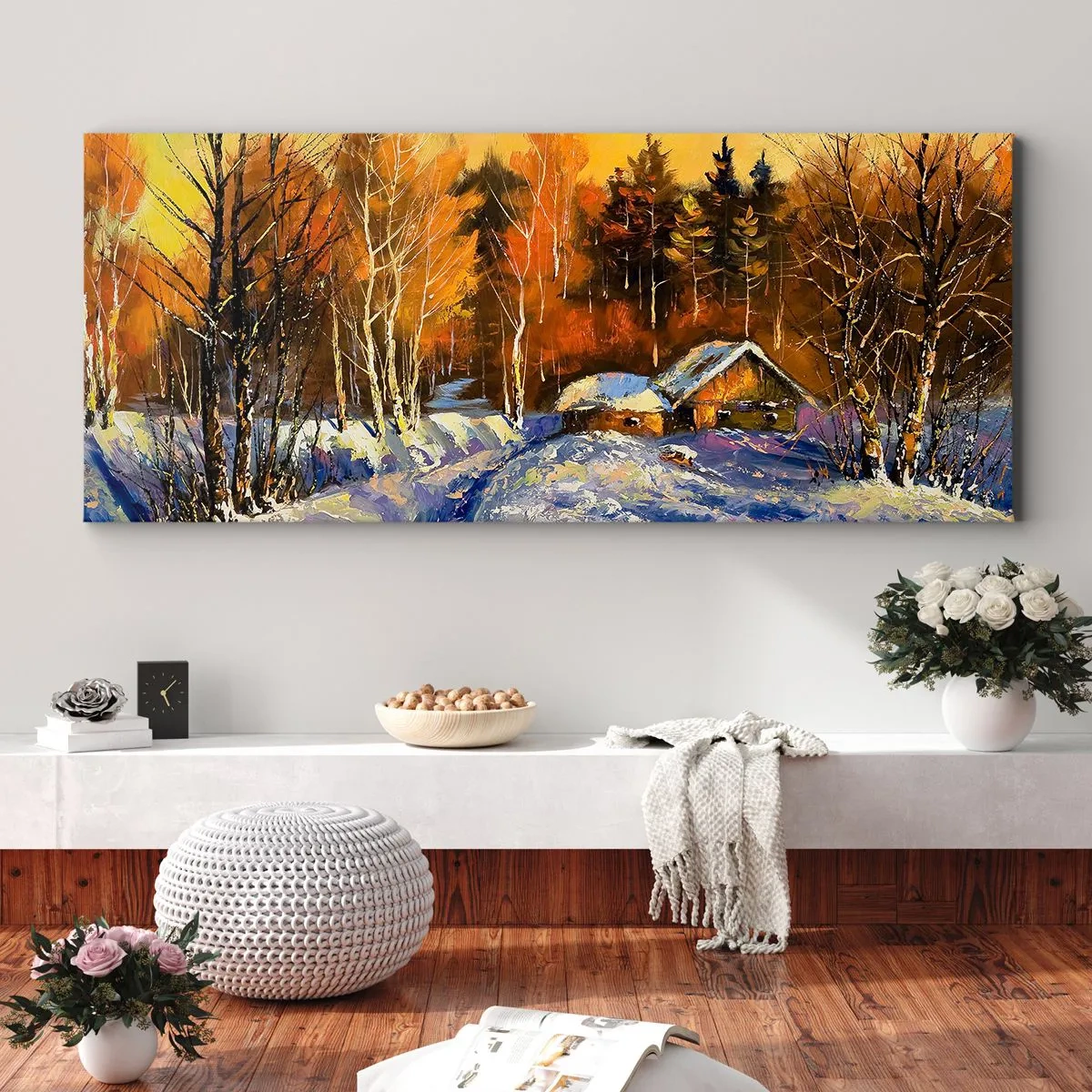 Impression sur toile - Image sur toile - Impression d'hiver au soleil - 100x40 cm