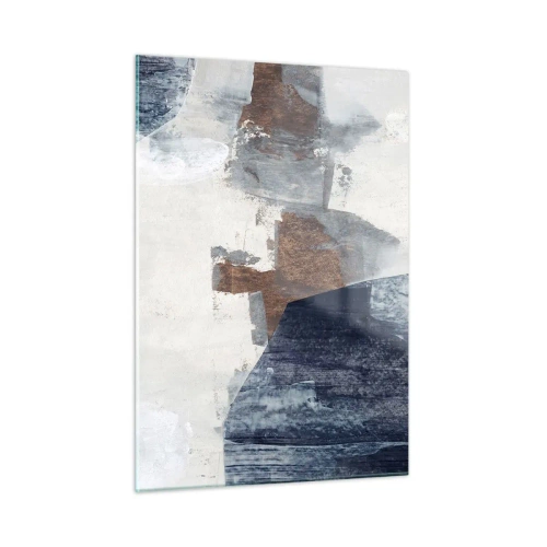 Impression sur verre - Image sur verre - Formes géométriques en bleu, marron et blanc - 50x70cm - Formes bleues et brunes - Décoration murale moderne pour le salon et la chambre ARTTOR