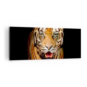 Impression sur toile - Image sur toile - Un tigre avec la gueule ouverte sur un fond noir - 120x50cm - Le coeur sauvageon - Décoration murale moderne pour le salon et la chambre ARTTOR