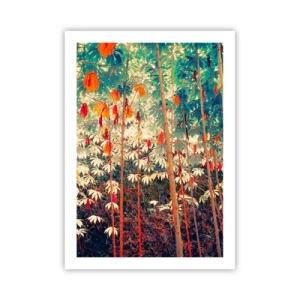 Affiche - Poster - Une forêt tropicale colorée dominée par le rouge et le vert - 50x70cm - La vie secrète des feuilles - Décoration murale moderne pour le salon et la chambre ARTTOR