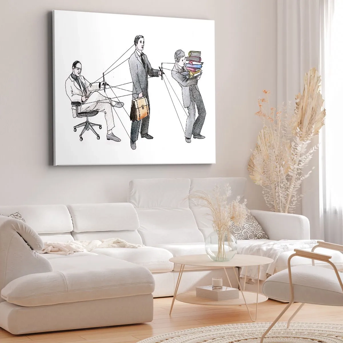 Impression sur toile - Image sur toile - Une illustration montrant des personnes contrôlées comme des marionnettes. - 120x80cm - Chacun a son maître - Décoration murale moderne pour le salon et la chambre ARTTOR