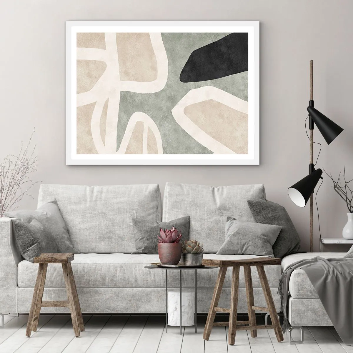 Affiche dans un cadre blanc - Poster - Composition pour motif noir - 100x70 cm