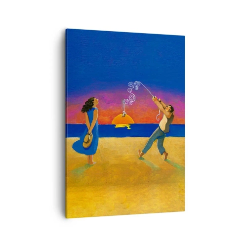 Impression sur toile - Image sur toile - Personnages au bord de la mer au coucher du soleil - 50x70cm - Plus qu'une étoile dans le ciel - Décoration murale moderne pour le salon et la chambre ARTTOR