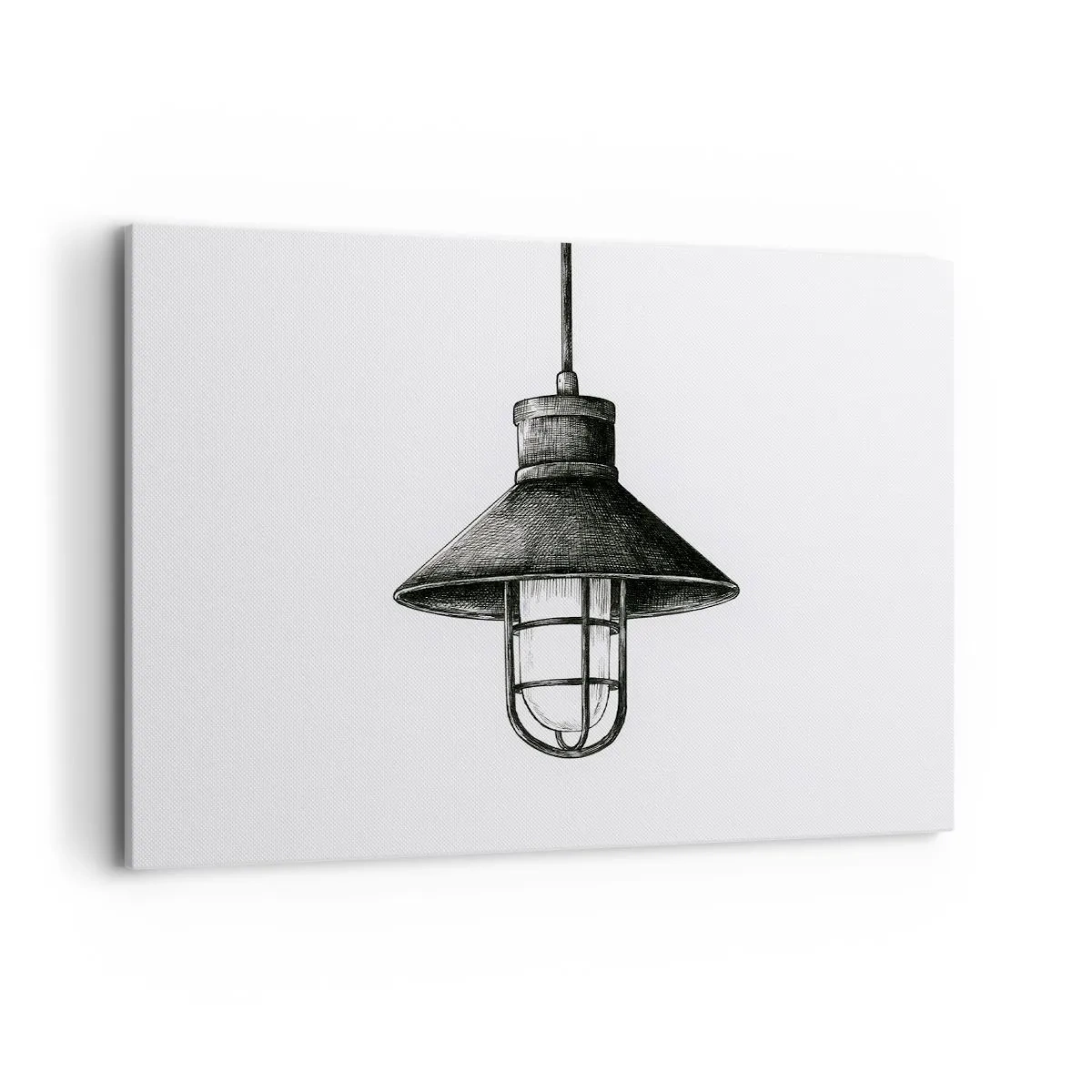Impression sur toile - Image sur toile - Dessin d'une lampe suspendue rétro sur fond blanc - 100x70cm - Comme il y a des années… - Décoration murale moderne pour le salon et la chambre ARTTOR