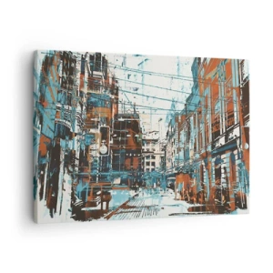 Impression sur toile - Image sur toile - Un paysage urbain aux tons bleus et orange - 70x50cm - Un sentier de ville usé - Décoration murale moderne pour le salon et la chambre ARTTOR