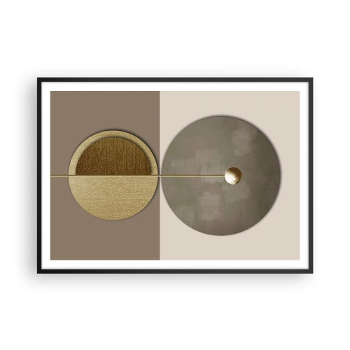 Affiche dans un cadre noir - Poster - Cercles abstraits dans les tons or et beige - 100x70cm - Équilibre parfait - Décoration murale moderne pour le salon et la chambre ARTTOR