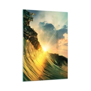 Impression sur verre - Image sur verre - Le soleil couchant illuminant les vagues de l'océan - 50x70cm - Surfeur, où es-tu ? - Décoration murale moderne pour le salon et la chambre ARTTOR