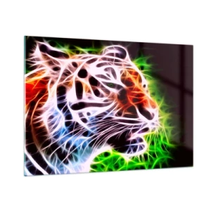 Impression sur verre - Image sur verre - Un tigre aux couleurs néon et lumineuses - 100x70cm - L'aura dangereux - Décoration murale moderne pour le salon et la chambre ARTTOR