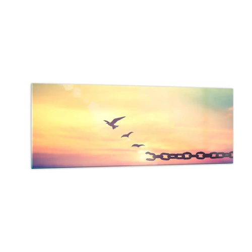 Impression sur verre - Image sur verre - Symbole de liberté avec des oiseaux et une chaîne brisée - 140x50cm - La victoire de la liberté - Décoration murale moderne pour le salon et la chambre ARTTOR